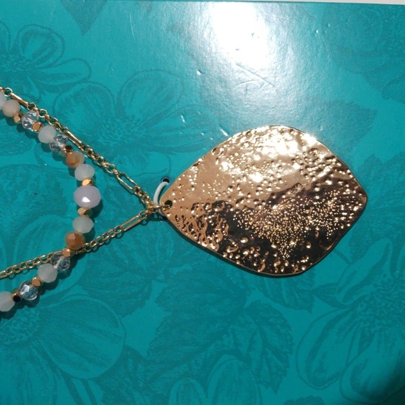 Pioneer Woman Gold tone Textured Pendant Necklace w Beaded Layered Chain Women's - Picture 7 of 7